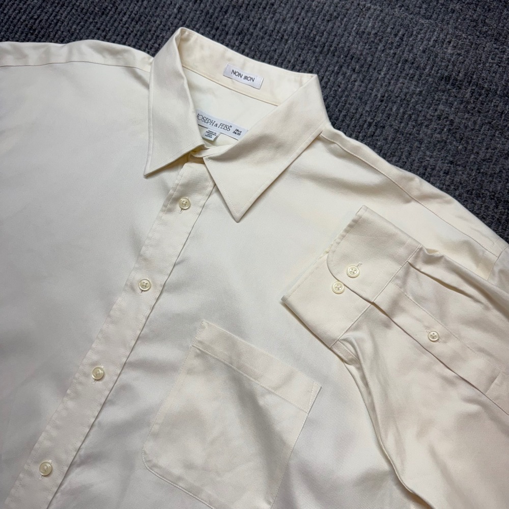 Joseph & Feiss Mens 18.5 34/35 Cream Non Iron Cotton Long Sleeve Dress Shirt